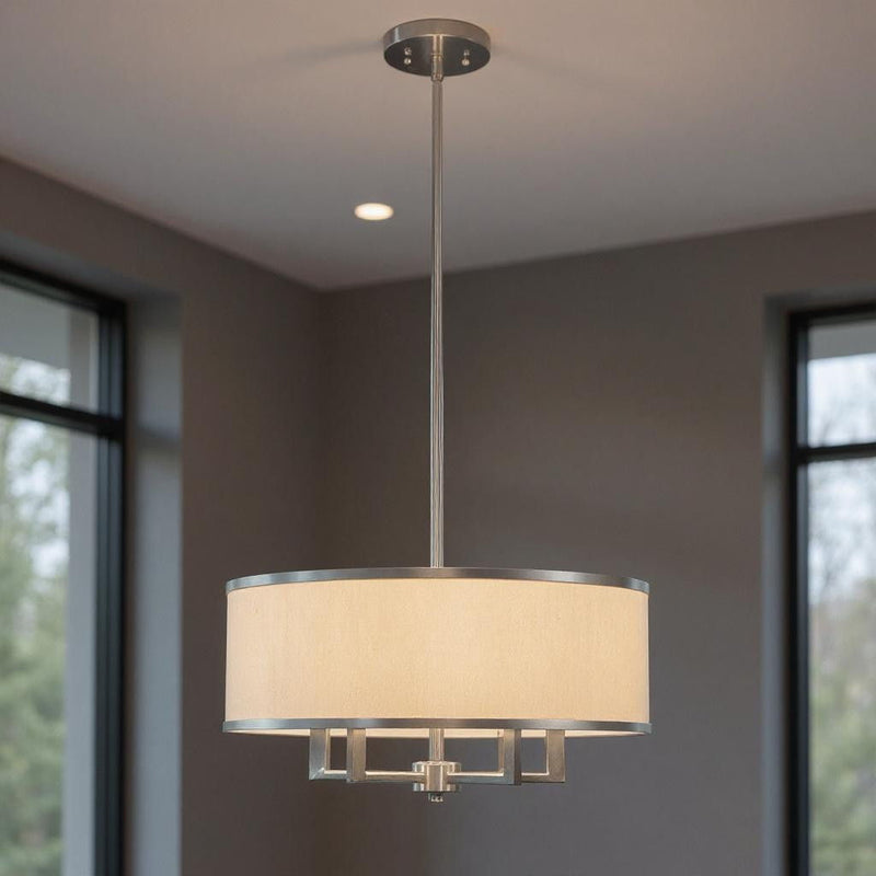 18" Four Light Dimmable Chandelier With Shades - Pearl Silver / Nickel