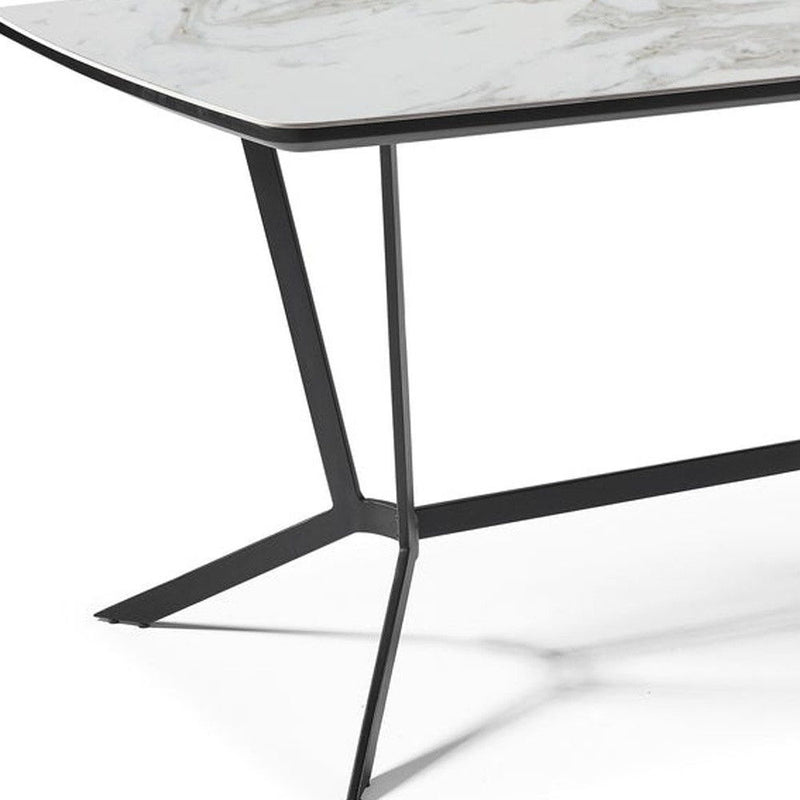 63" Ceramic And Metal Trestle Base Dining Table - Gray / White