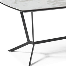 Load image into Gallery viewer, 63" Ceramic And Metal Trestle Base Dining Table - Gray / White
