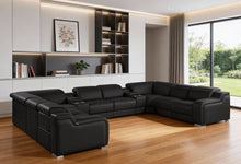Load image into Gallery viewer, Italian Leather Power Reclining U-Shaped Ten Piece Corner Sectional With Console - Black
