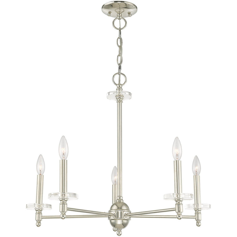 Five Light Metal Dimmable Chandelier With Shades - Nickel / Clear