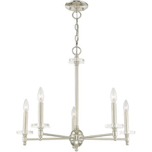 Load image into Gallery viewer, Five Light Metal Dimmable Chandelier With Shades - Nickel / Clear
