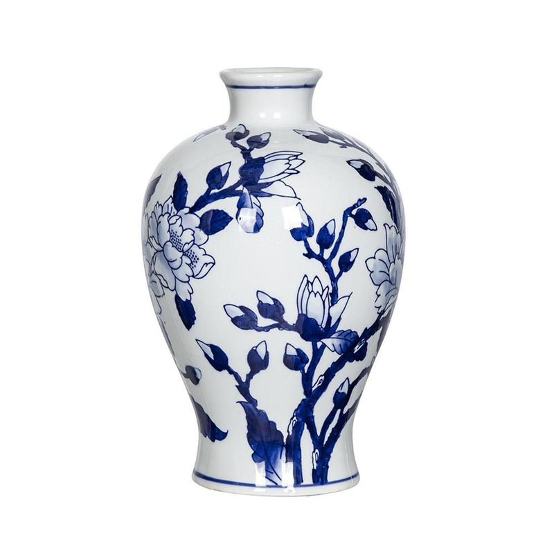 Floral Round Porcelain Table Vase - Blue / White