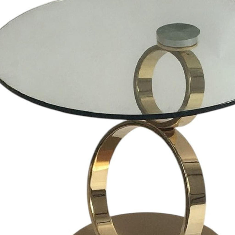 Glass And Metal Round Pedestal End Table - Clear / Gold