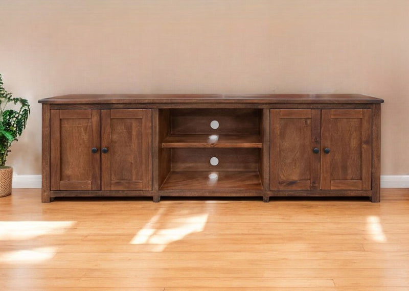 Solid Wood Cabinet, Enclosed Storage Distressed TV Stand - Brown