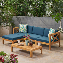 Load image into Gallery viewer, Radiat 5 Piece Outdoor L Shaped Sof Set With Coffee Table And Water Resistant Cushions - Teak
