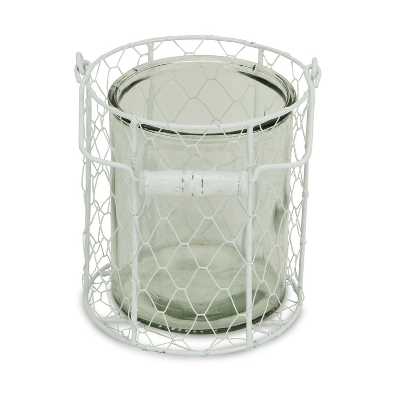 Wire Basket Jar - White / Clear