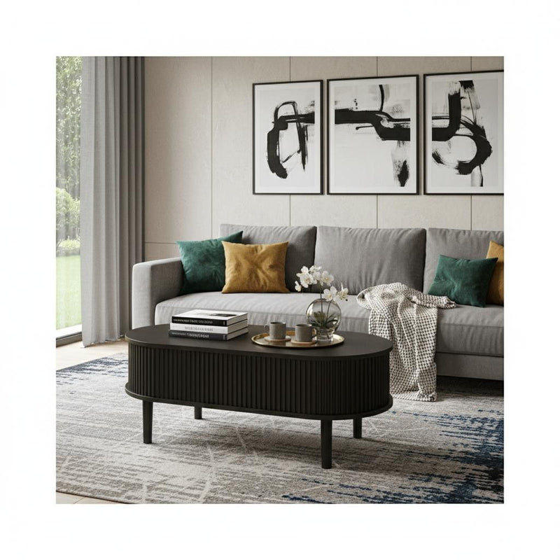 Wood Oval Lift Top Coffee Table - Black