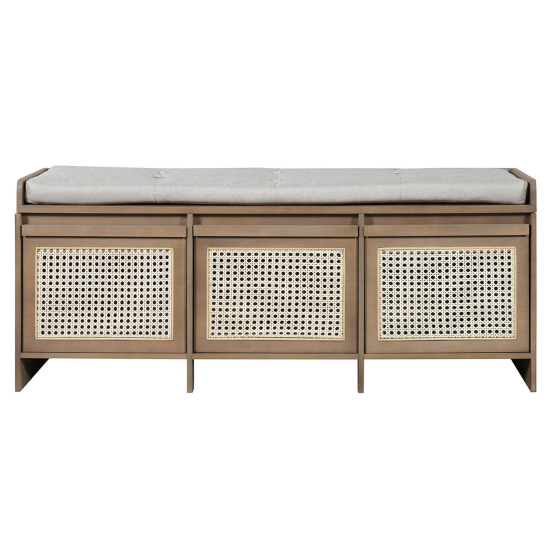 Entryway Shoe Bench With Drawers & Button Tufted Cushion