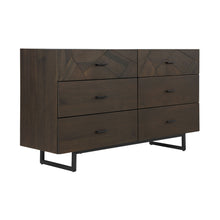 Load image into Gallery viewer, Carved Geometric Solid Wood Six Drawer Double Dresser - Dark Brown
