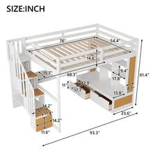 Load image into Gallery viewer, Full Size Loft Bed With Desk And Shelves, 2 Built In Drawers, Storage Staircase - Natural / White
