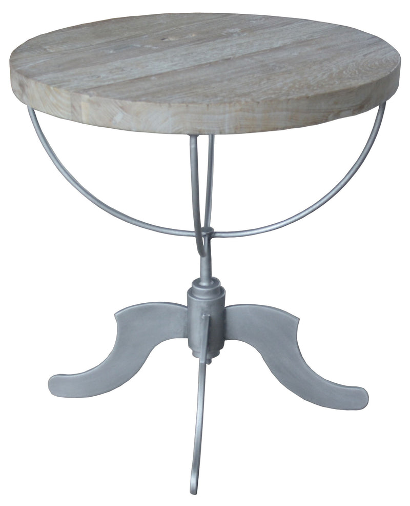 30" Reclaimed Wood And Iron Round Pedestal End Table - Brown