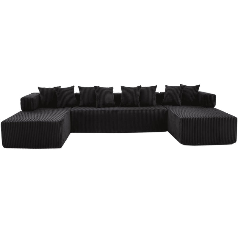 Corduroy Modular U Shaped Three Piece Corner Sectional With Console And Toss Pillows (762804) - Black