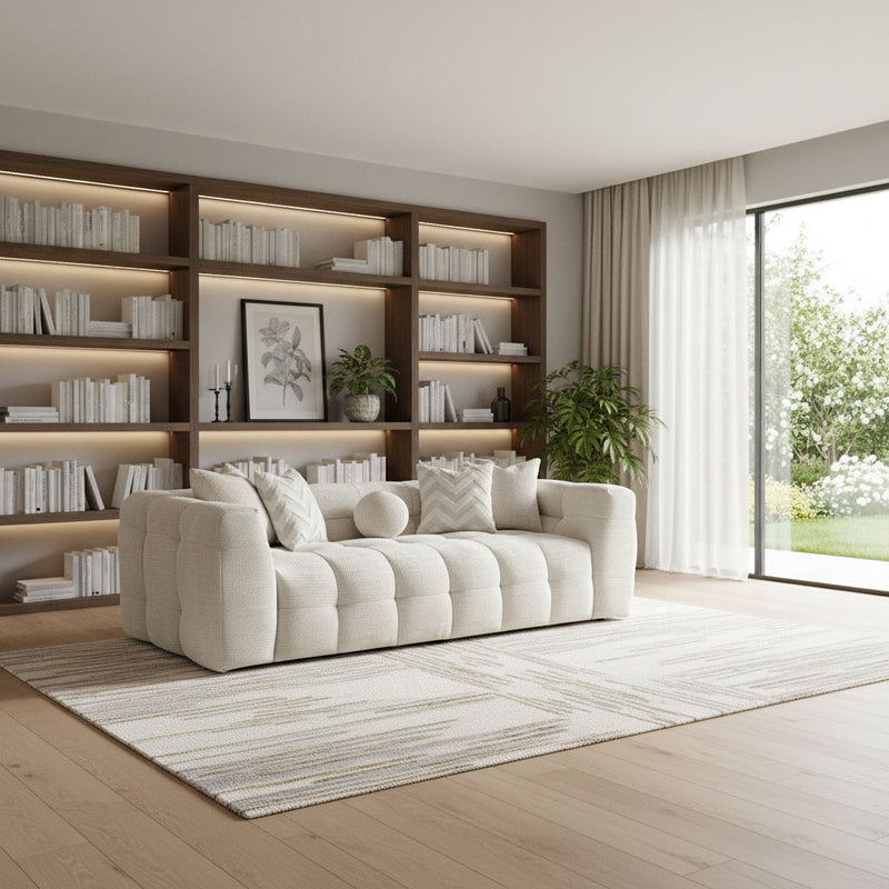 Chenille Sofa With Toss Pillows - Beige
