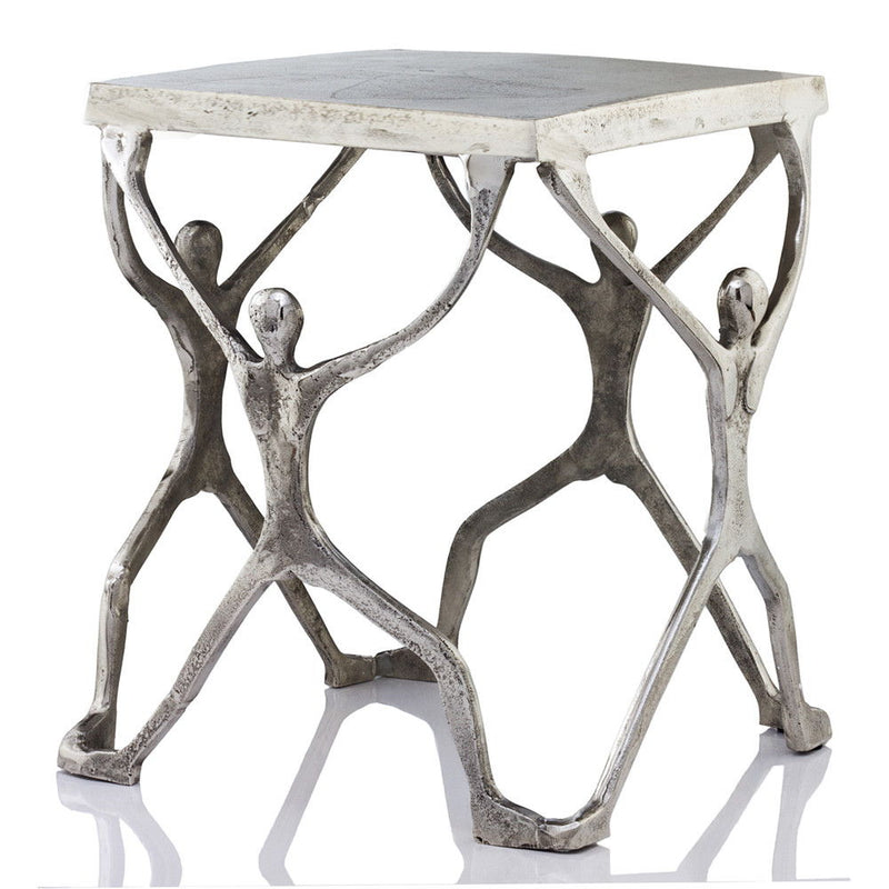 Aluminum Square End Table - Silver And Antiqued White