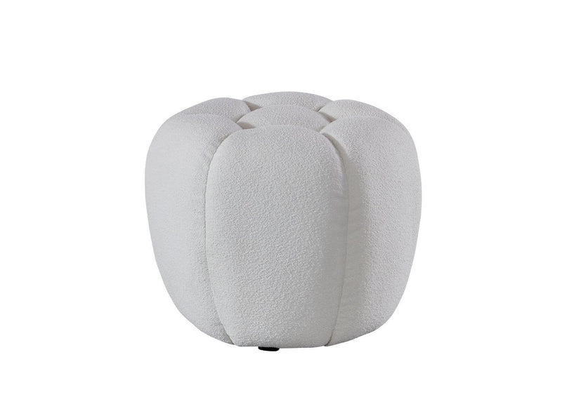 Tufted Boucle Round Ottoman - White