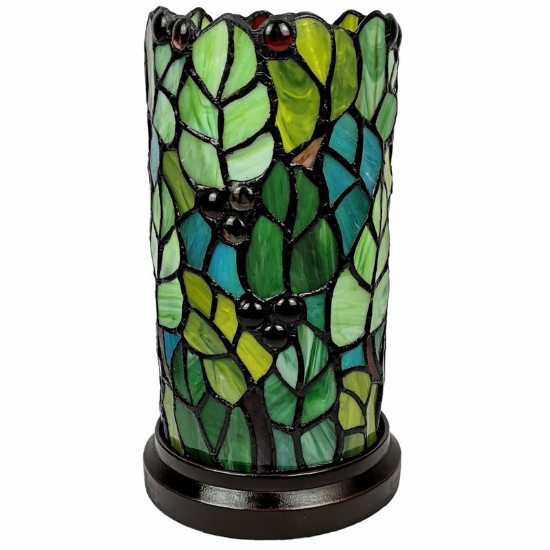 Leaves And Berries Stained Glass Accent Lamp - Green And Red