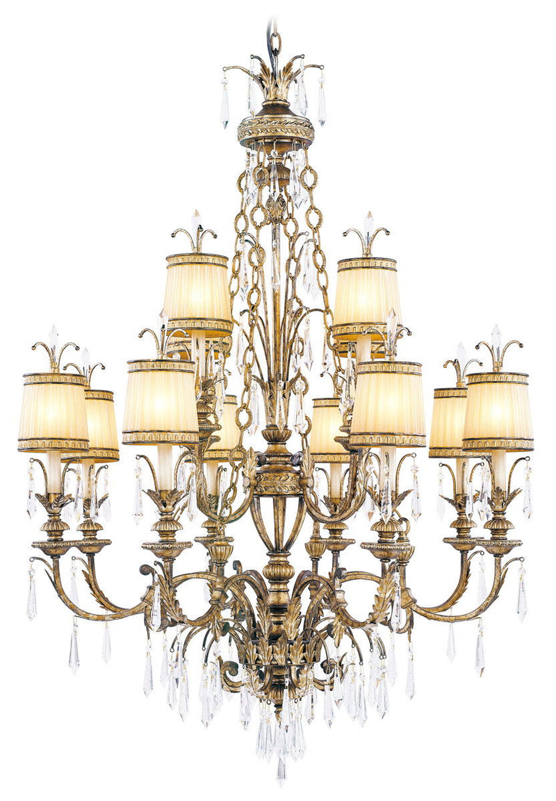 Twelve Light Metal Dimmable Chandelier With Shades - Gold