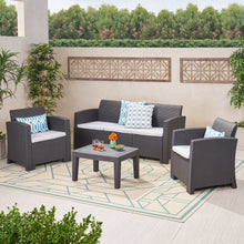 Load image into Gallery viewer, Velvora - Outdoor Wicker Set With 3 Seater Sofa, 2 Club Chairs, Coffee Table And Cushions - Brown
