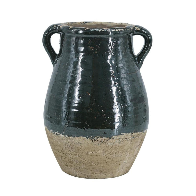 Block Round Jug Vase - Forest Green / Sand