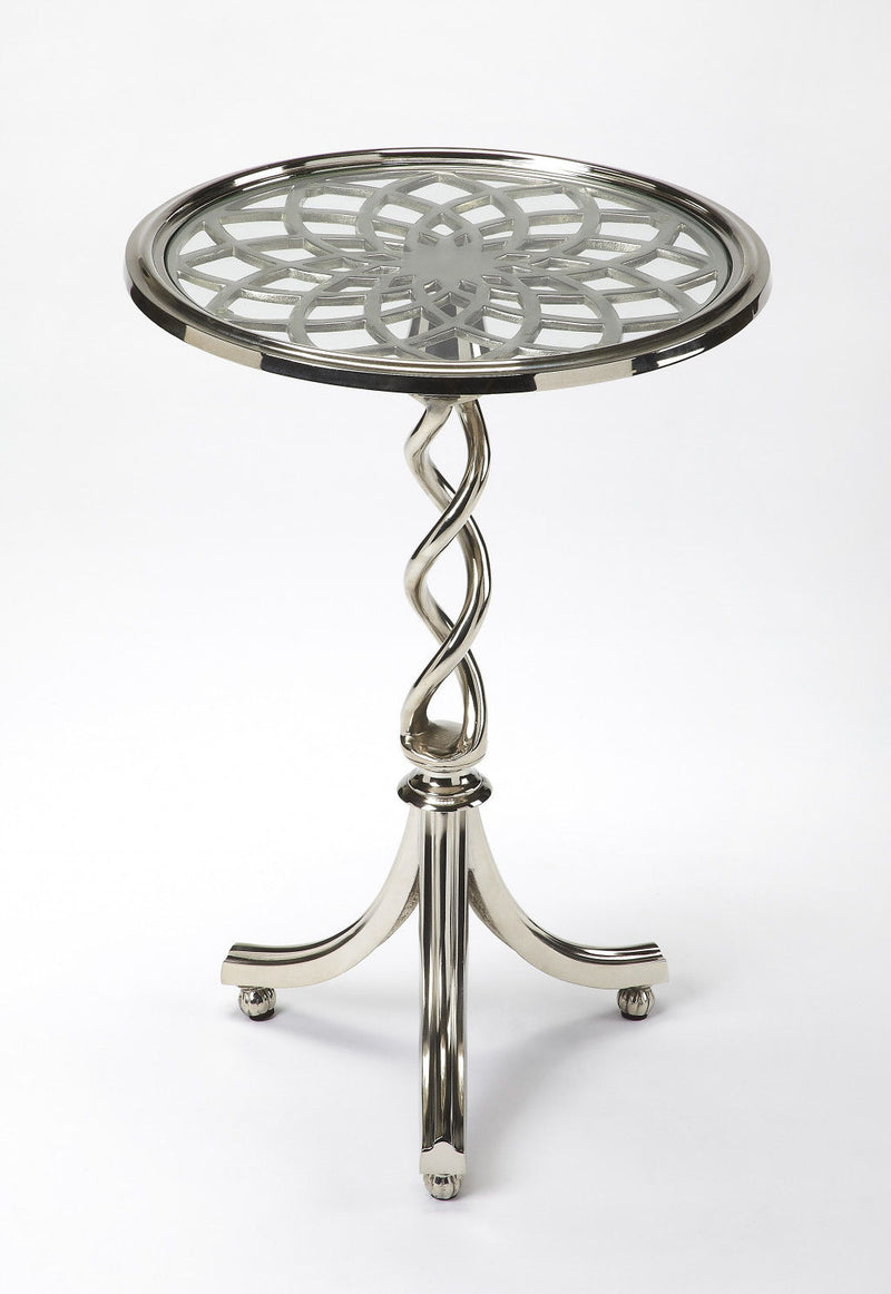 Aluminum Open Lattice Round Top End Table - Silver
