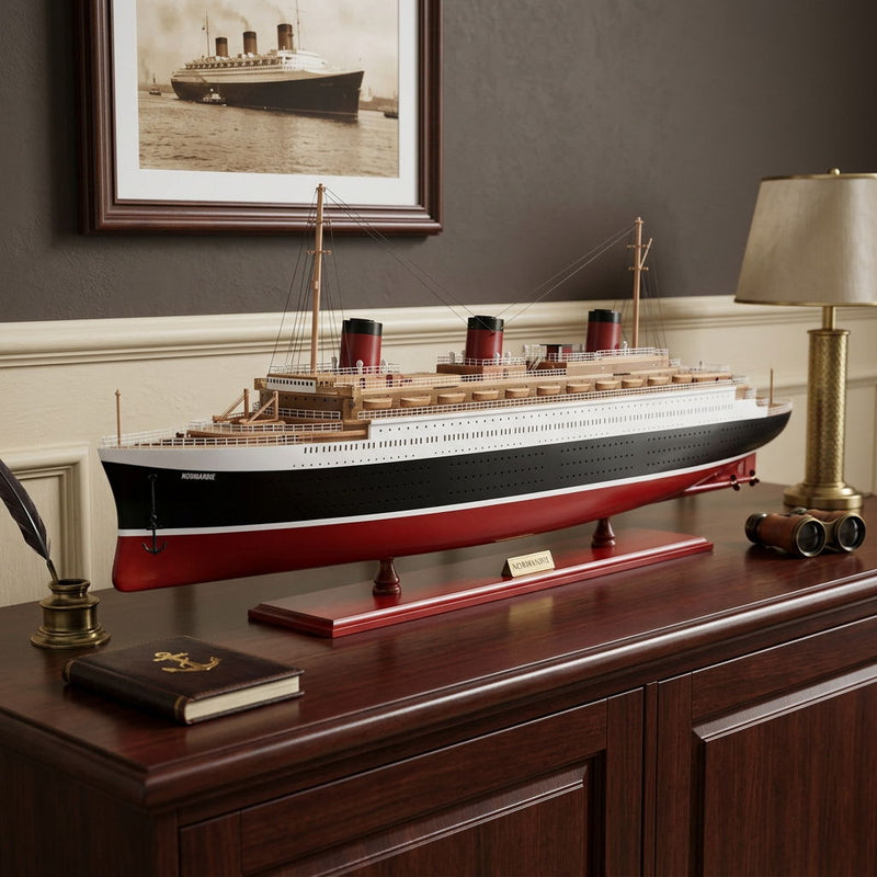 Normandie Large Boat Hand Painted Decorative Boat - Black / Red