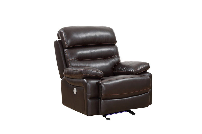 Leather Match Manual Gliding Recliner (366313) - Brown