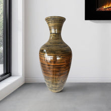 Load image into Gallery viewer, Striped Urn Bamboo Floor Vase - Black / Gold
