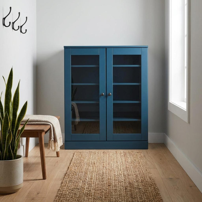 Twenty Pair Solid Woodshoe Storage Cabinet (752377) - Teal Blue