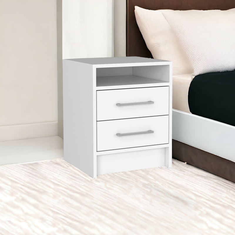 15.7" x 14.7" x 19.9" Two Drawer Faux Wood Nightstand - White