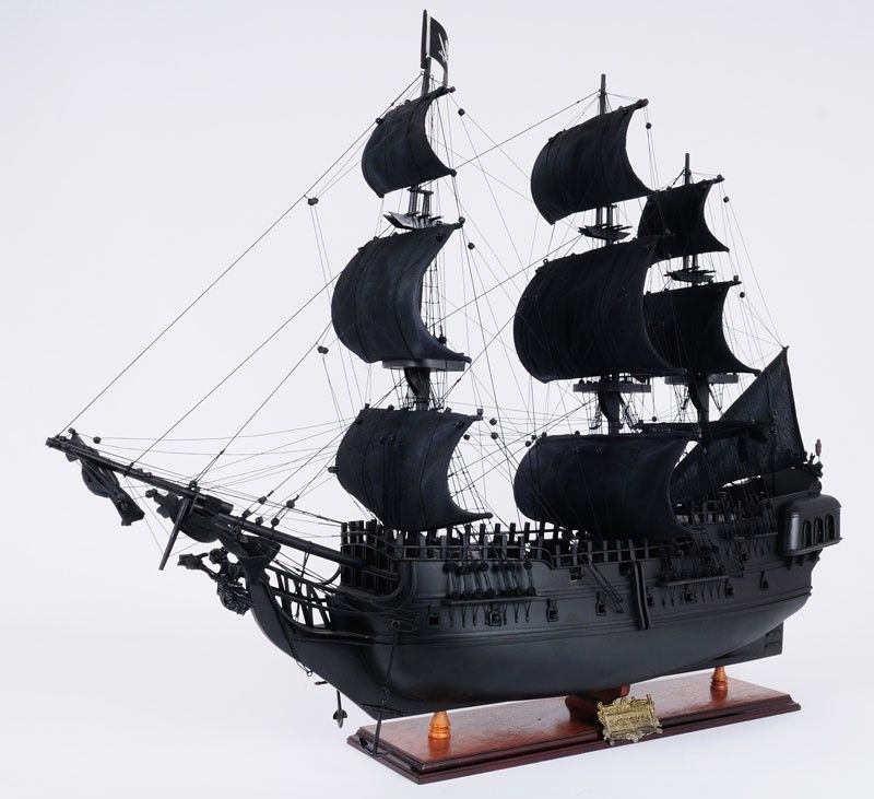 Pirate Boat Hand Painted Decorative Boat - Black / Pearl