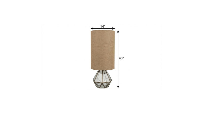 40" Geometric Table Lamp With Cylinder Shade - Beige / Silver