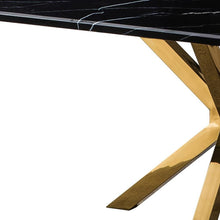 Load image into Gallery viewer, 63" Marble And Metal Cross Leg Base Dining Table - Black
