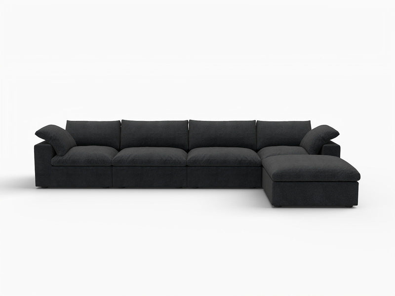 160" 2 Piece Living Room Set Blend Modular Sofa With Ottoman Storage - Black