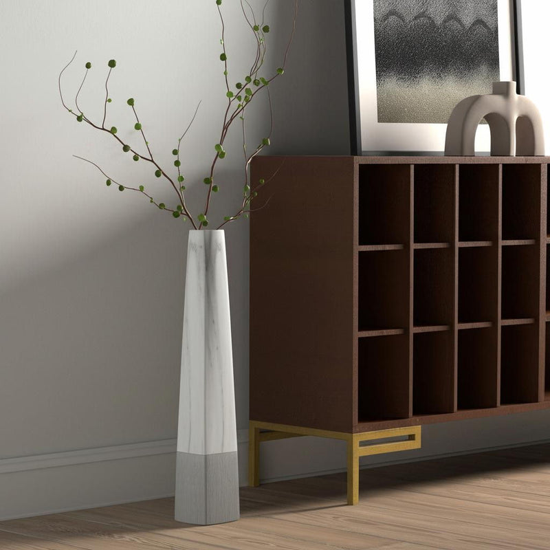 Faux Marble Tapered Floor Vase - White