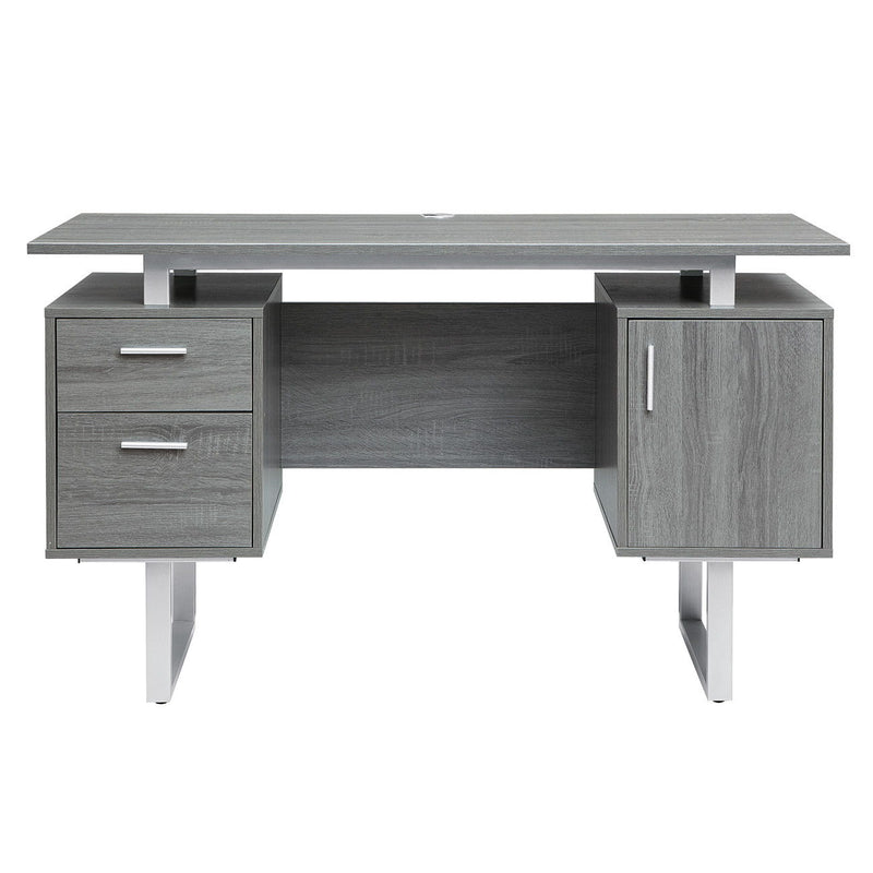 Pedestal Executive Desk With Two Drawers - Gray / Silver