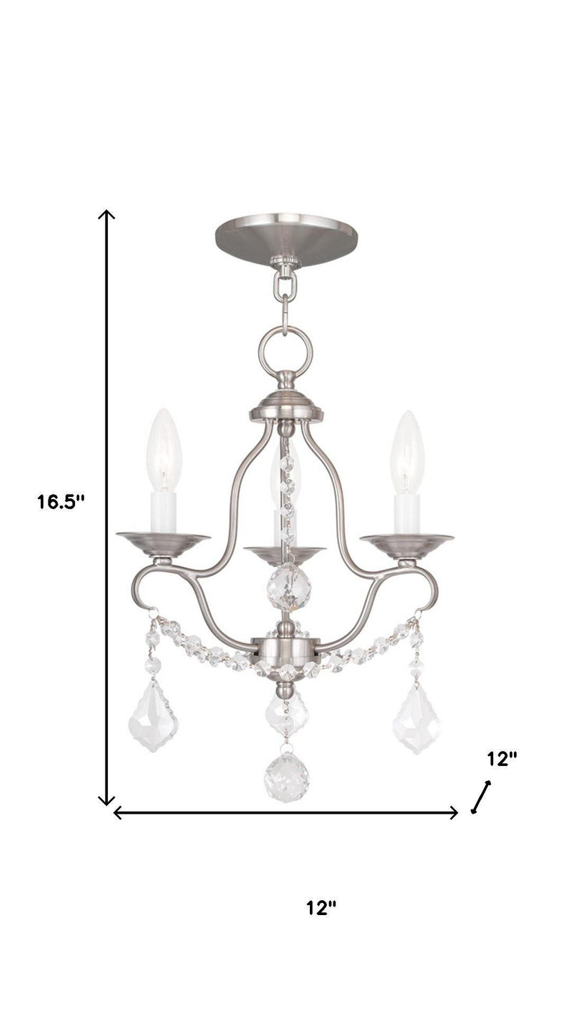 17" Three Light Metal Dimmable Chandelier With Shades - Nickel