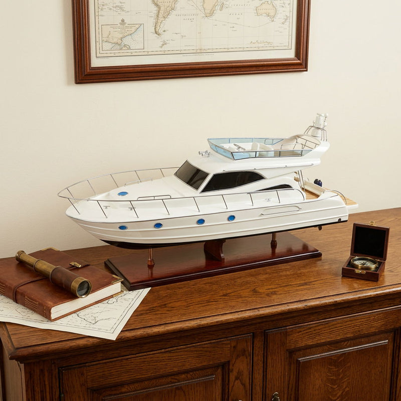 Hand Painted Model Boat Tabletop Sculpture - White