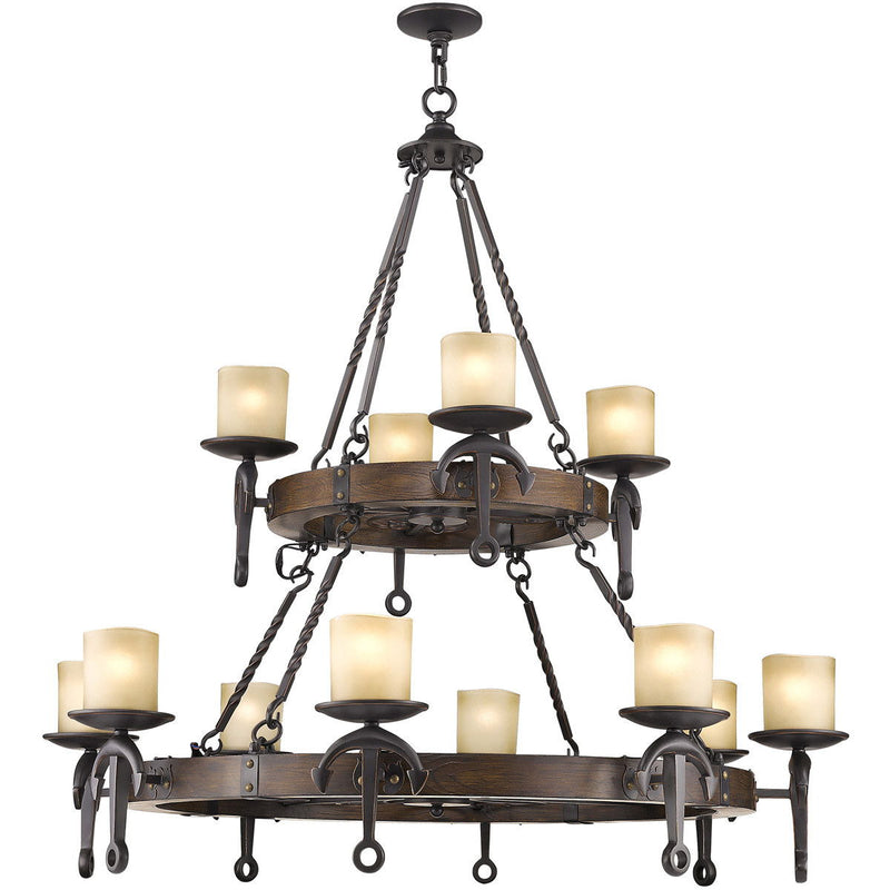 Twelve Light Resin Dimmable Chandelier With Shades - Bronze