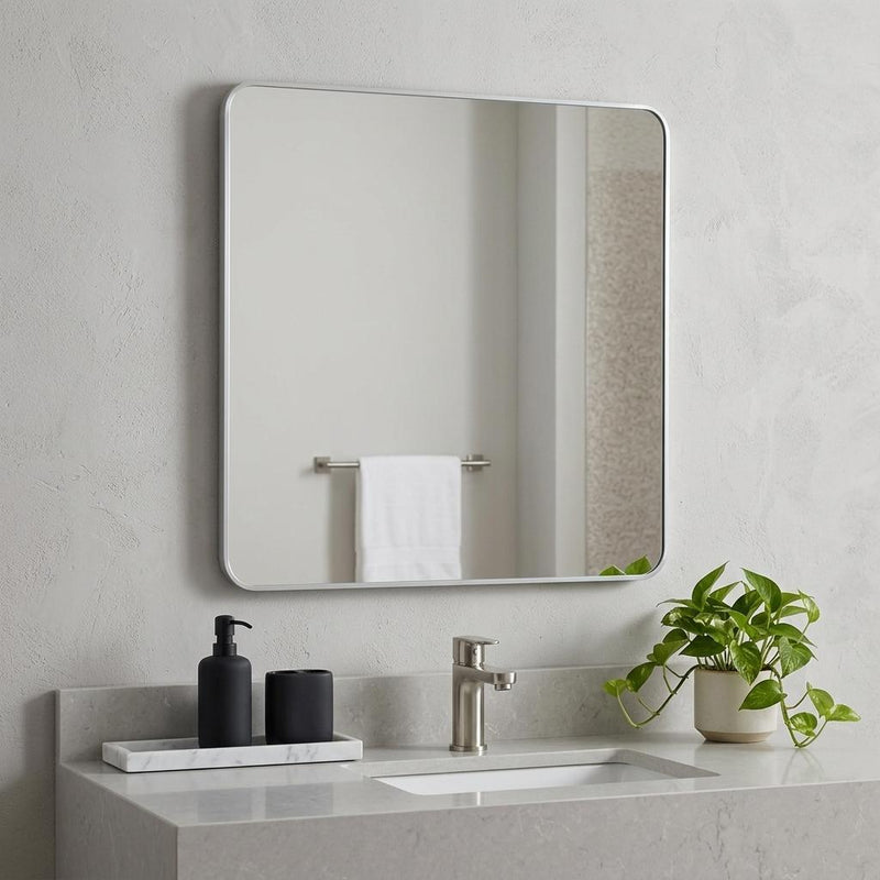 Aluminum Square Framed Bathroom Vanity Mirror (756104) - Silver