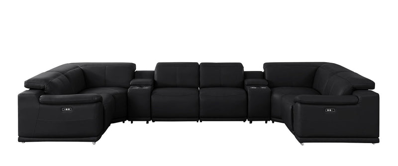 Leather Modular U Shaped 8 Piece Corner Sectional With Console - Black