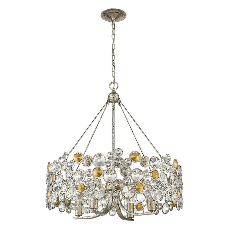 Shaded Four Light Metal And Crystals Dimmable Chandelier With Shades - Silver