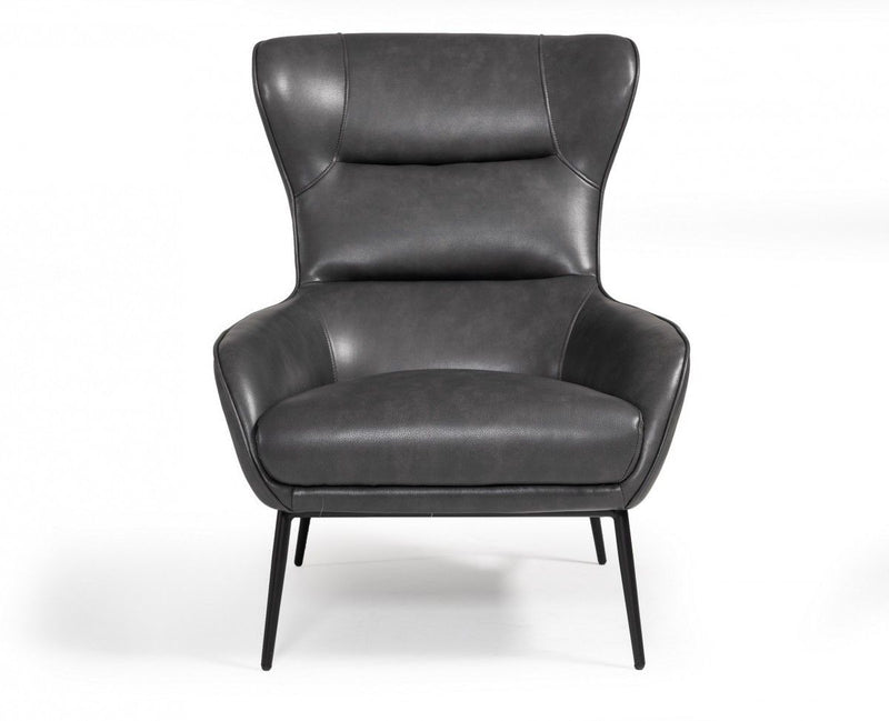 Faux Leather Tufted Wingback Chair - Dark Gray And Black