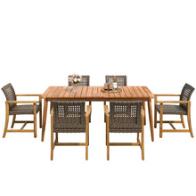 Load image into Gallery viewer, 7 Piece Patio Dining Set, Slatted Table &amp; 6 Chairs For Patio Garden - Mocha / Teak
