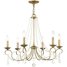 Load image into Gallery viewer, 24" Six Light Dimmable Chandelier With Shades - Antiqued Brass
