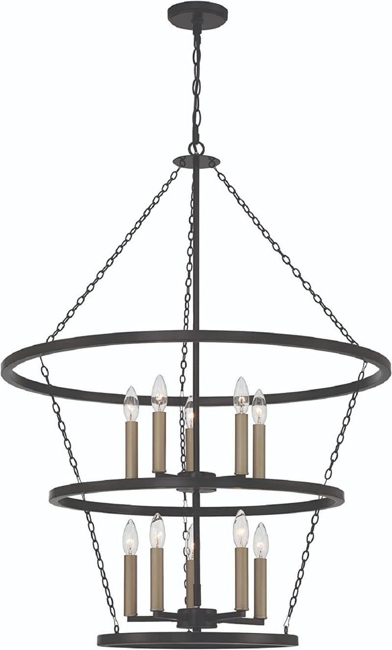 Candle Style Ten Light Metal Dimmable Chandelier - Black / Gold