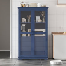 Load image into Gallery viewer, Kitchen Pantry, Freestanding Kitchen Storage Cabinet Display Cabinet With Glass Doors And 4 Built In Drawers For Living Room, Home Office - Blue
