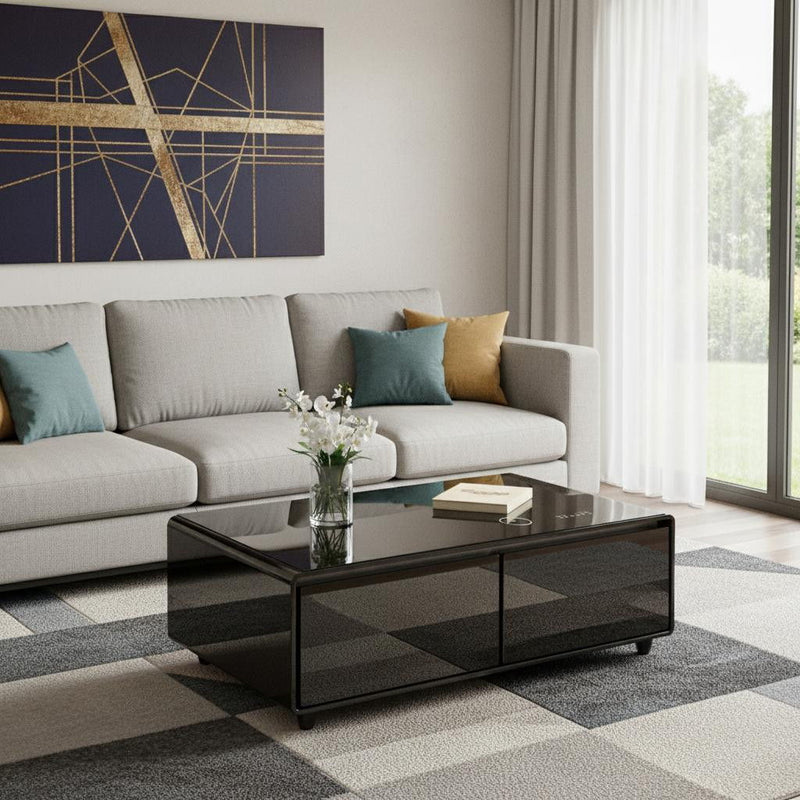 Synthetic Laminate Reclaimed Wood End Table With Two Drawers USB Port (604057) - Brown / Black