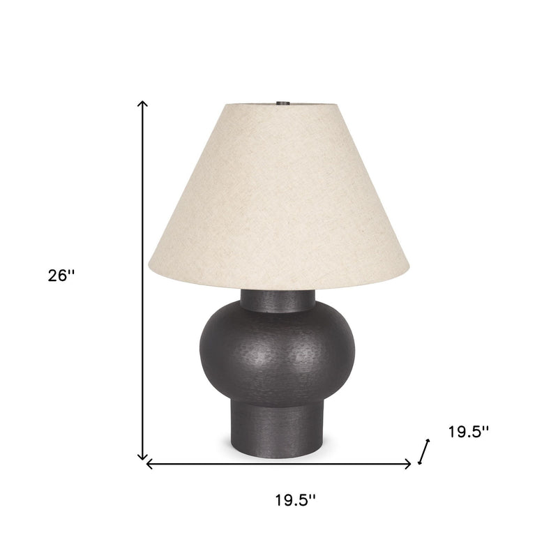 26" Metal Round Bedside Lamp With Beige Bell Shade - Black