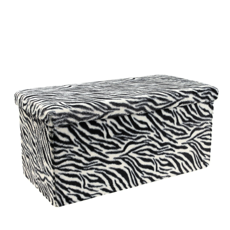 30" Plastic Animal Print Storage Ottoman - White / Black